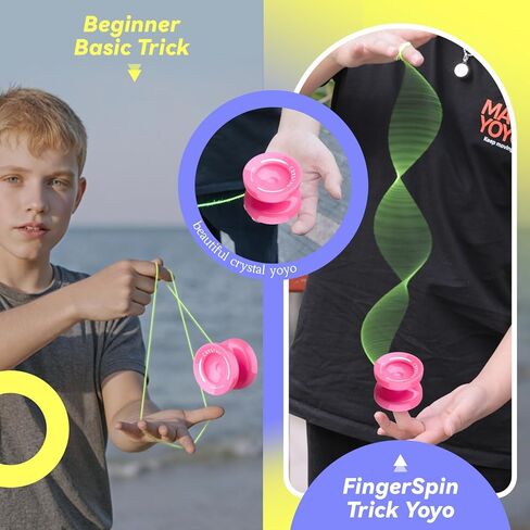 MAGICYOYO K2 Crystal Yoyo احترافية سريعة الاستجابة للأطفال المبتدئين، يويو ثنائي الغرض مع محمل يويو إضافي غير مستجيب للمتقدم + 12 خيط يويو + أداة إزالة + حقيبة تخزين (أخضر) in Kuwait