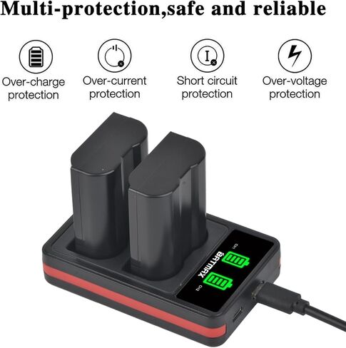 Batmax 2 قطعة 2280 مللي أمبير EN-EL15 EN-EL15B EN-EL15C بطارية لنيكون Z5، Z6، Z6 II، Z7، Z7II D780، D850، D7500، 1 V1، D500، D600، D610، D750، D800، D800E، D810، D810A، الكاميرات الرقمية D7000، D7100، D7200 in Kuwait