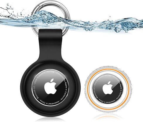 AirTag Holder with IPX8 Waterproof Cover, Soft Silicone AirTag Keychain, Ultra-Thin, Scratch-Resistant & Shock Absorption Cases for Apple GPS Tracker Item Tag Finders Accessories (Black) in Saudi Arabia