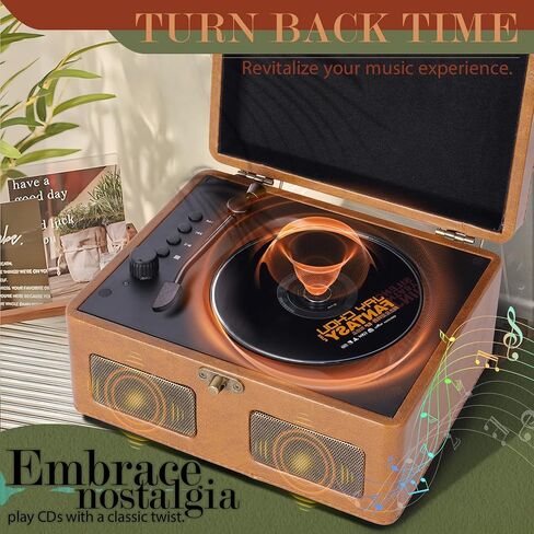 RetroBeat Time Vintage Portable Music Box – CD & Record Player with Speakers, Bluetooth Transmitter, Rechargeable, USB/AUX, Multi‑Mode Gift(White) in Saudi Arabia
