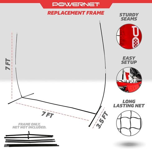 إطار معدني PowerNet وأعمدة من الألياف الزجاجية لاستبدال شبكة البيسبول اللينة 7x7 (الإطار فقط) | إطار بنمط القوس | الصلب الثقيل | أعمدة فيبرجلاس | يناسب شبكات التدريب PowerNet مقاس 7x7 بوصة in Kuwait