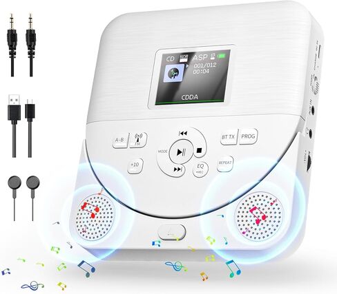 مشغل أقراص مضغوطة محمولة للمنزل 2 في 1 مكبرات صوت بلوتوث ومشغل أقراص مضغوطة محمولة مع Bluetooth/FM RX ، قابلة للشحن للسيارة مع شاشة TFT الملونة in Kuwait