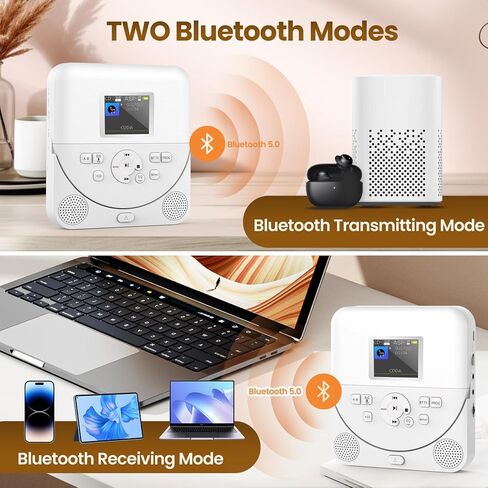 مشغل أقراص مضغوطة محمولة للمنزل 2 في 1 مكبرات صوت بلوتوث ومشغل أقراص مضغوطة محمولة مع Bluetooth/FM RX ، قابلة للشحن للسيارة مع شاشة TFT الملونة in Kuwait