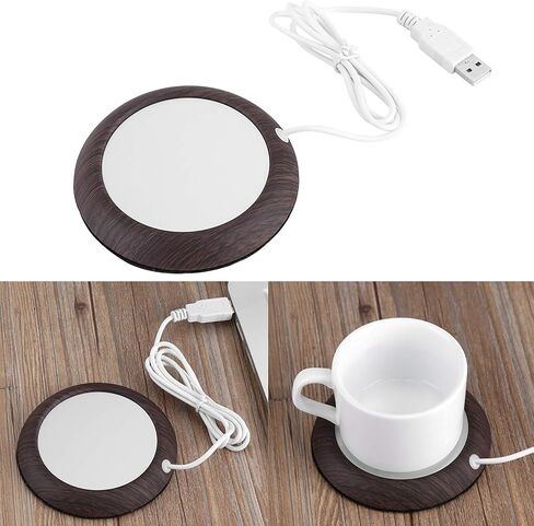 USB Coffee Mug Warmer, Mug Warmer Walnut Wood and Metal, 5V USB,for Most Stainless Steel Cup, Feeding Bottle, Ceramic Cup, Glass Your Computer, Desktop, Laptop, Tablet, (Deep Walnut Grain) in Saudi Arabia