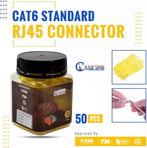 NewYork Cables Cat6 RJ45 Ends, 100-Pack Ethernet Connector (Cat 6 Ends / Cat6 Connector / RJ45 Modular Plugs/Ethernet Plugs/Network Connector for Solid Wire and Standard UTP Cable, in Kuwait