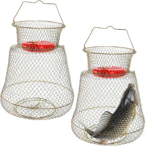 Bekith 2 Pack Galvanized Steel Wire Fish Basket, Collapsible Fishing Basket, Portable Wire Fish Basket Outdoor Use
