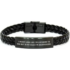 Backpacking Adventures Begin Here, Interlaced Leather Bracelet for Men and Women, Funny Valentine's Unique Gift, Gifts from Friends and Family, Gifts for Backpackers