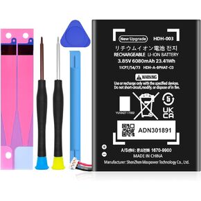 HDH-003 Battery, [6080mAh] Upgraded 2025 New 0 Cycle Battery Replacement for Nintendo Switch Lite, Lite HDH-003 HDH-001 Lite with Adhesive Tape Tool Repair Kit