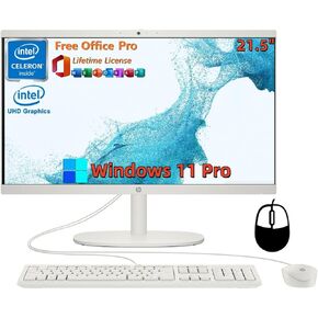 HP All-in-One Desktop Computer, with Office Lifetime License, 21.5" FHD Display, 16 GB RAM, 512 GB SSD, Intel Celeron J4025, Webcam, Intel Graphics, Wi-Fi 6, Bluetooth, HDMI, Windows 11 Pro w/Mouse