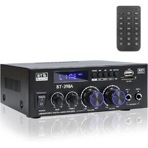 BT-398A Stereo Audio Amplifier,Power amplifiers 450Wx2, 2.0 Channel Stereo Receiver with FM Radio, USB/SD/AUX Optical & Coaxial Inputs,Amplifier Home Audio for Passive Speakers