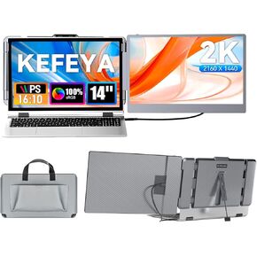 Laptop Screen Extender 2K, 2160x1440 QHD Laptop Monitor Extender Dual Screen, 14" Portable Monitor for Laptops 13-17" with USB-C/HDMI Port, Plug n Play for Windows/Mac/Android/Switch/PS5
