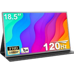 18.5 Inch Large Portable Monitor for Laptop, 1080P FHD 120Hz 125% sRGB USB-C HDMI Travel Monitor for Laptop Mac PC Xbox PS4/5 Switch, Portable Screen with Smart Cover, VESA Compatible