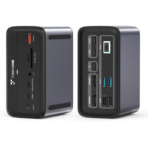TobenONE MacBook Docking Station Dual 4K@60Hz, 16-in-2 USB C Docking Station with 2 HDMI Ports, 7 USB Ports, 100W GaN Power Supply & 20W Charging, 2.5Gbps Ethernet, for Home & Office