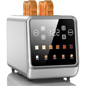 Toaster 2 Slice Wide Slot, Digital Smart Touch Screen with Memory Function, Single Slot Tech, Stainless Steel Toaster for Bagels | 6 Toast Settings & 5 Bread Types | Defrost & Reheat