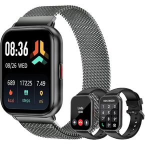 Smart Watches for Women Men (Answer/Make Calls, 3 Bands), 1.85" Fitness Tracker Watch for iPhone/Android Phones with Heart Rate Monitor Sleep/Steps Tracker 100+ Sports Pedometer Waterproof Gold