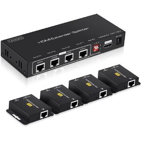 avedio links 1x4 HDMI Extender Splitter 165ft 1080P@60Hz, HDMI Over CAT5e/6/7 Ethernet, POC Power, 4 Port Hdmi Extender with EDID, HDMl to Ethernet for TV Box, Blu-ray,Laptop