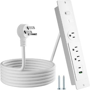 Surge Protector Recessed Power Strip with USB, 45 Degree Thin Flat Plug 6 Feet Extension Cord 1875W, PD 30W Fast Charging 2 USB Ports (Type A+C),3 AC Outlets 980J Surge Protection, ETL Listed