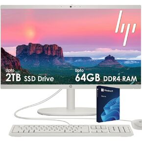 HP All-in-One Desktop PC| 40GB RAM| 512GB PCIe SSD| 22" Full HD Display, Anti-Glare| Intel Dual-core Processor| KB&Mouse| HDMI, USB-C, Wi-Fi 6| Windows 11 | Cashmere White| For Business & Personal Use