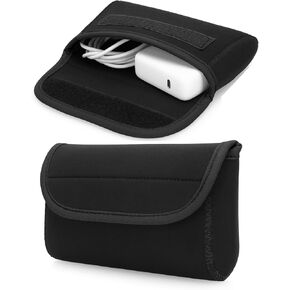 Small Neoprene Tech Pouch, Travel Cable Organiser Bag, Electronics Accessories Carry Storage Bags for MacBook Power Adapter, Power Bank, Wireless Mouse, Phone Charger, or Small Devices, Black