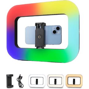 Smartphone Video Rig with RGB Light, Phone Stabilizer + 36 Special Effects, Handheld LED Ring Selfie Light with Built-in 8000mAh Battery for Camera, Smartphone, YouTube, TikTok Video Recording, Makeup