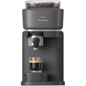 Philips Baristina Espresso Machine+Milk Frother Bundle. Real espresso. Compact coffee machine, portafilter, grinder, Cafe Crema. Dairy & Non-Dairy Milk foam​. Hot & Cold. Easy Clean. White (BAR303/00)