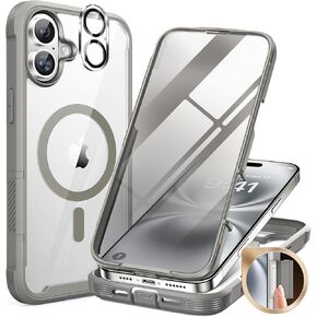Miracase Magnetic for iPhone 16 Plus Case Full-Body Phone with Built-in Glass Screen Protector, [Compatible with MagSafe] Military Drop Proof 16 Plus Cover Bumper 6.7 inch, Grey Titan
