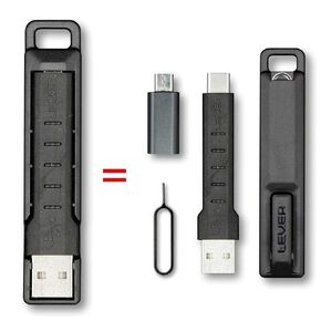 Lever Gear CableKit - كابل شحن سلسلة مفاتيح متوافق مع هاتف Apple iPhone. سلك شاحن سلسلة المفاتيح + محول USB C أو محول Micro USB، أداة بطاقة SIM وحقيبة حمل حلقة المفاتيح (محول USB-C، 6 عبوات)