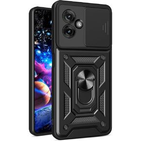 Ysnzaq Armor Case for Motorola Moto G55 5G, Military Grade Durable Shockproof Protective Phone Case with Kickstand & Slide Camera Lens Cover for Motorola Moto G55 SJ Black