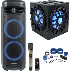 Audiosavings Bundle: Memphis Audio MME10TSP 400w Marine 10" Powered Subwoofer Bundle with Rockville Go Party ZR10 Dual 10" Portable Wireless LED Bluetooth Speaker & Rockville RWK41 Wiring Kit(3 Items)
