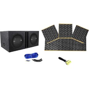 Audiosavings Bundle: (2) MM1242SVC 12" 1260W Single 4-Ohm Car/Marine Subwoofers Bundle with RDVB12 Dual 12" 1.75 Cu.Ft. MDF Vented Sub Enclosure + 12' Sound Dampening + Installation Kit (5 Items)