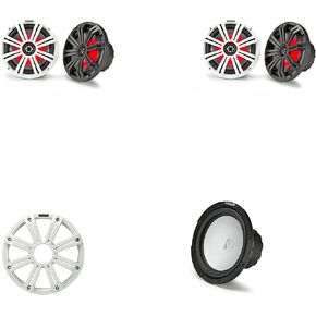 Kicker Marine (2) 45KM84L 8" & 45KMF104 w/White Grill, LED Marine Audio Upgrade