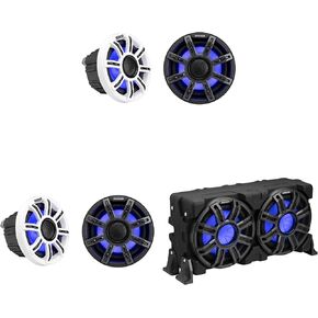 Kicker Marine (2) 51MSC65 Premium 6.5" & 51MWLE104 10" Loaded Enclosure, LED Marine Audio Upgrade