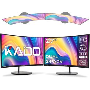 Kado Dual Monitor Setup - 2-Pack 27" Curved 1920x1080 Computer Monitor 1500R 75Hz VESA Mount HDMI Office Gaming Hybrid Built-in Speakers (C27X Dual Series)