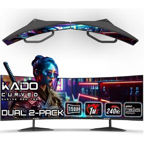 Kado Dual Monitor Setup - 2-Pack 24" Curved 1500R 1920x1080 Computer Monitor 75Hz VESA Mount HDMI Office Gaming Built-in Speakers (C24 Dual Series)