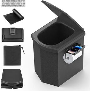 Leather Folding Portable Toilet for Camping – Heavy-Duty Design with 440 lbs Load Capacity, Waterproof Carry Bag & Phone/Tissue Holder – Ideal for Outdoor Adventures, Emergencies, and Travel