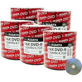 500 Pack Ridata DVD-R 16X 4.7GB 120 Min Silver Logo Top Blank Data Video Media Recordable Disc