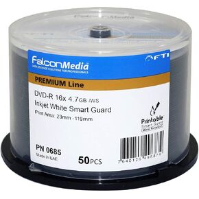 SmartGuard Glossy White Inkjet DVD -R - 16x ، 4.7 جيجابايت ، محور ، مقاوم للماء - 50 حزمة