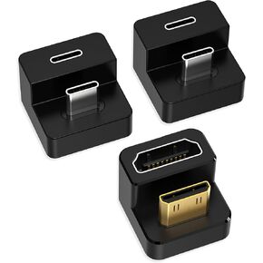 AGVEE 180 Degree Angled USB-C to USB-C Adapter and 2 Direction U-Shaped Mini HDMI to HDMI Converters, HDMI 2.0 4k@60HZ, Coupler Extender Extension for Portable Display Monitor, Black