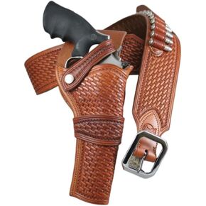 Western Leather Cartridge Belt Ammo Loops Cowboy Leather Revolver Pistol Holster Gun Case Cover .357 358. 38.