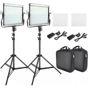 L4500 LED Video Light Kit Dimmable 3200K-5600K 15W CRI 95 Studio Photo Lamps Metal Panel with Tripod for Shoot