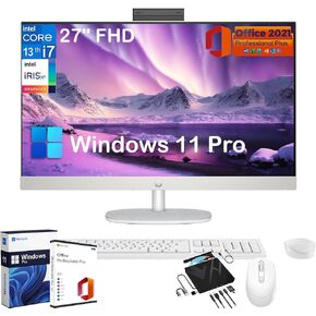 HP Business 27" 13th i7 All in One Desktop Computer, FHD Display, 64GB RAM, 1TB SSD, IR Camera, RJ-45, Wi-Fi 6, Wired KB & Mouse, Windows 11 Pro, Black, with Adata 512 External SSD Bundle