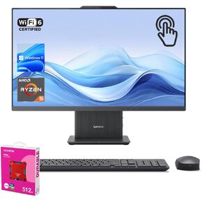 Lenovo 2025 IdeaCentre Business All-in-One, 27" FHD Touchscreen 100Hz, AMD Ryzen 5 7535HS, 32GB DDR5 RAM, 2TB SSD, Webcam, Wireless KB & Mouse, Windows 11 Home, Bundle with Adata 512GB External SSD