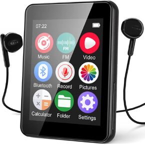 64GB MP3 Player with Bluetooth 5.3, 2.4" Portable Music Player with Speaker, FM Radio, Voice Recorder, E-Book, Full Touch Screen, Supports up to 256GB (Earphones Included)