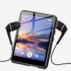 مشغل 128 جيجابايت MP3 مع Bluetooth 5.3 Black ، Swofy M4 Player مع شاشة تعمل باللمس 2.4 بوصة ، مكبر صوت HD ، تسجيل الدعم يصل إلى 128 جيجابايت