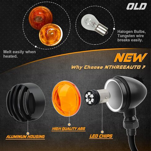 وميض دراجة نارية NTHREEAUTO، إشارات الانعطاف LED من الألومنيوم المقاومة للماء، ضوء مؤشر كهرماني عالمي متوافق مع الدراجات النارية Harley Dyna وHonda وYahama وBobber وSuzuki وKawasaki 12V in Kuwait