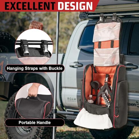 Large Camp Kitchen Organizer - Hanging Camp Utensil Storage Bag with Paper Towel Holder, Multi-Pockets & Zippered Compartments - Portable Outdoor Cookware Bag for BBQ, RV, Hiking & Travel in Saudi Arabia