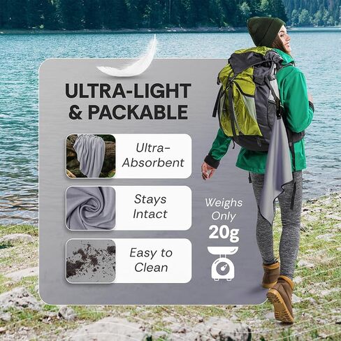 Backpacking Ultralight Quick Dry Microfiber Soft Fast Drying Hand and Face Towel Wash Cloth Camping Yoga Hiking Active Lifestyle Small (Gray, Small) in Kuwait