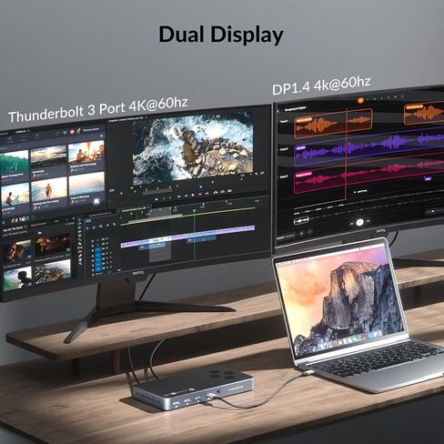 10 in 1 Docking Station with Thunderbolt 3 Port, 2X USB 3.1 Gen1, 2X USB 3.1 Gen2, PD 60W, 8K@60Hz DP, 3.5 Audio/Mic, Ethernet, 120W DC in, NVMe and SATA M.2 SSD Enclosure in Saudi Arabia