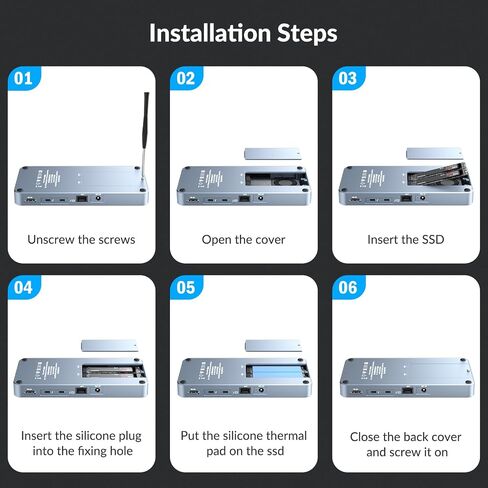 10 in 1 Docking Station with Thunderbolt 3 Port, 2X USB 3.1 Gen1, 2X USB 3.1 Gen2, PD 60W, 8K@60Hz DP, 3.5 Audio/Mic, Ethernet, 120W DC in, NVMe and SATA M.2 SSD Enclosure in Saudi Arabia