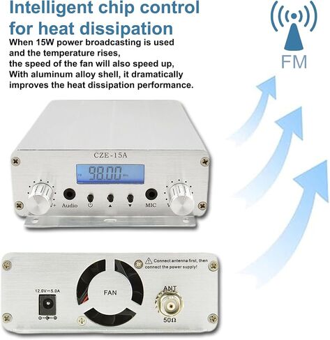 15W FM Transmitter, Long Range FM Broadcast Transmitter for Churches, Cars, Shopping Malls, Lecture Halls, Private Radio Stations with 3.5mm Mic Jack (15W) in Kuwait